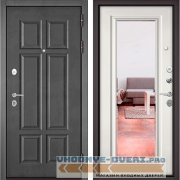 Дверь Бульдорс MASS 90 Бетон темный 9S-109 / Белый софт 9S-140 зеркало